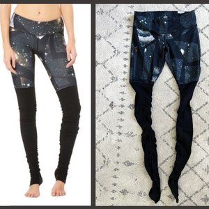 ALO Yoga Goddess Galaxy Black Ribbed Ruched Full Length Leggings - Size SM